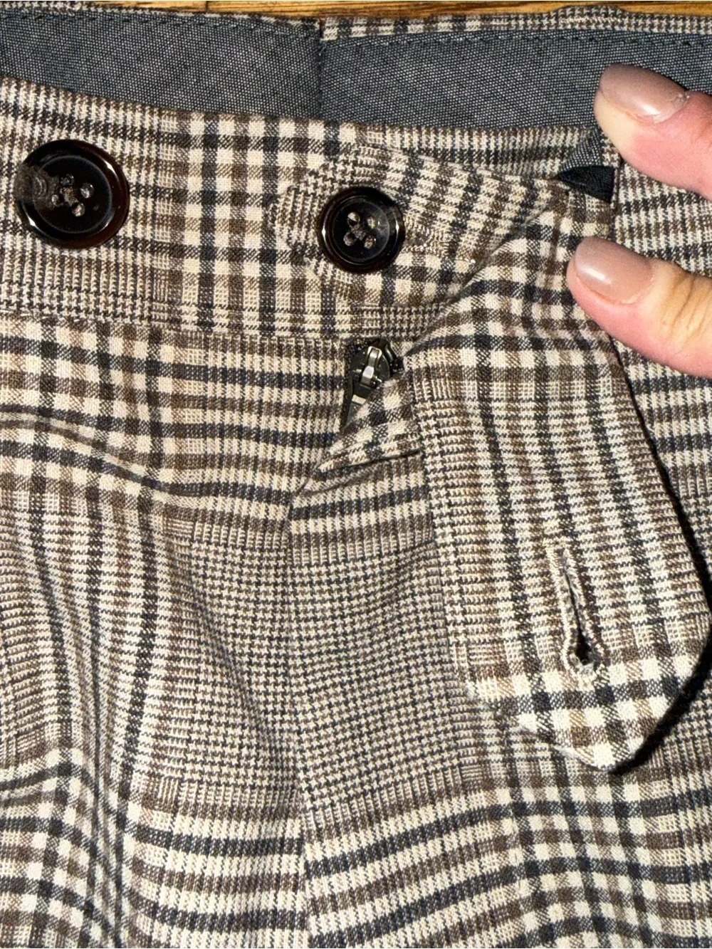 Todd Snyder. Italian Wool Sutton Trouser w/Stretch. Brown Glen Plaid. 38.